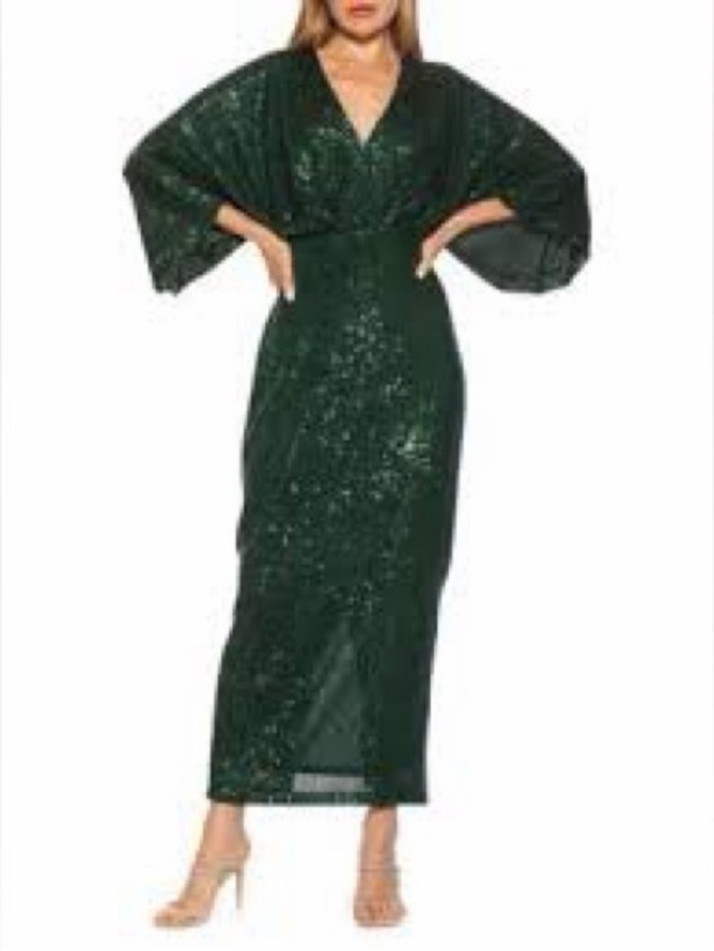 Alexia Admor Emerald Sequin V-Neck Midi / Maxi Formal Gown Dress New size M